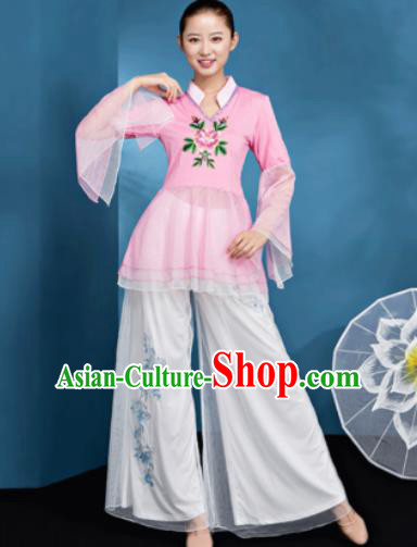 Traditional Chinese Folk Dance Pink Veil Clothing Yangko Dance Fan Dance Costume for Women