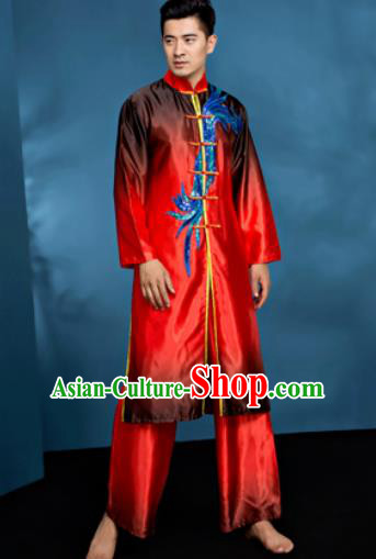 Traditional Chinese Folk Dance Clothing Drum Dance Red Costume for Men