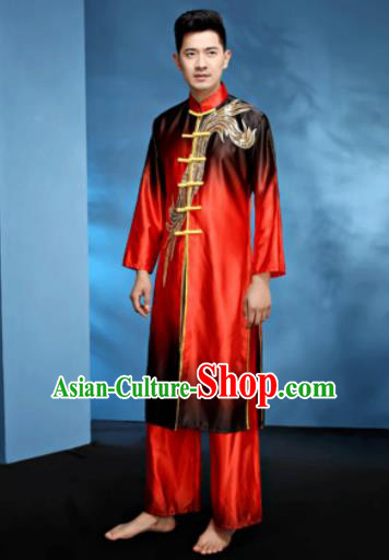 Traditional Chinese Folk Dance Stage Show Clothing Drum Dance Red Costume for Men