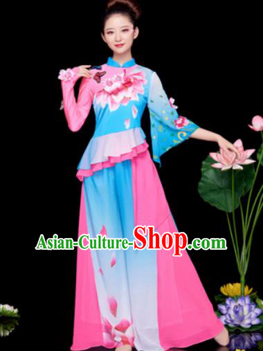 Traditional Chinese Folk Dance Stage Show Blue Clothing Yangko Dance Costume for Women