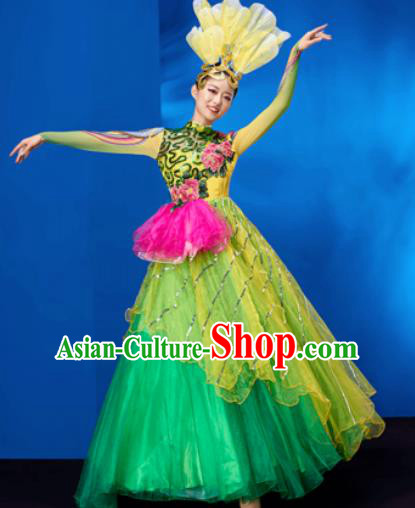 Chinese Traditional Opening Dance Chorus Bubble Dress Modern Dance Stage Performance Costume for Women