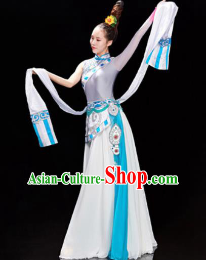 Traditional Chinese Zang Nationality Folk Dance Dress Tibetan National Ethnic Costume for Women