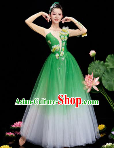 Chinese Traditional Opening Dance Chorus Deep Green Veil Dress Modern Dance Stage Performance Costume for Women