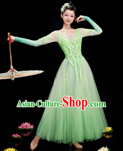 Chinese Traditional Opening Dance Chorus Green Veil Dress Modern Dance Stage Performance Costume for Women