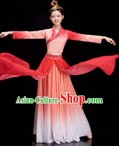 Chinese Traditional Umbrella Dance Red Dress Classical Dance Stage Performance Costume for Women