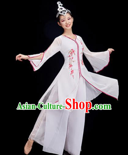 Chinese Traditional Umbrella Dance White Dress Classical Dance Stage Performance Costume for Women