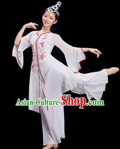 Chinese Traditional Umbrella Dance White Dress Classical Dance Stage Performance Costume for Women