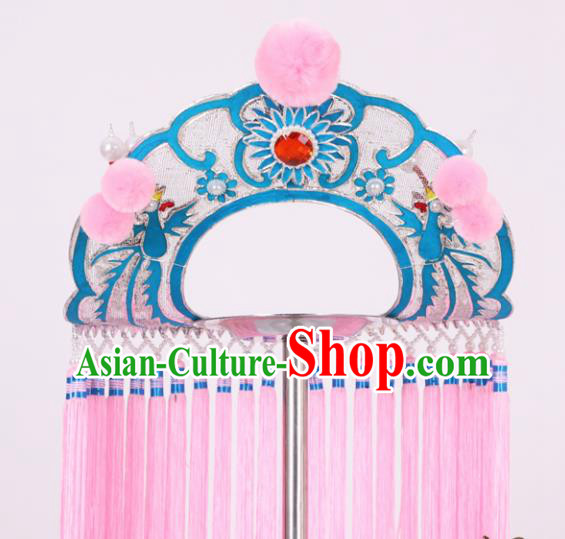 Chinese Traditional Peking Opera Fisher Maiden Pink Tassel Hat Classical Beijing Opera Headwear for Women