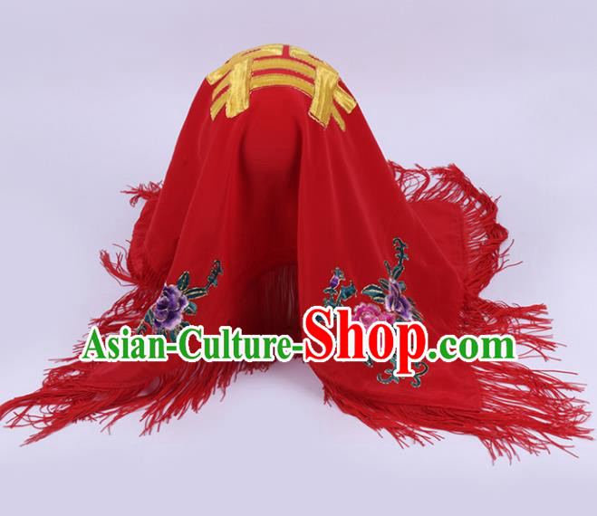 Chinese Traditional Peking Opera Bride Red Head Cover Classical Beijing Opera Headwear for Women