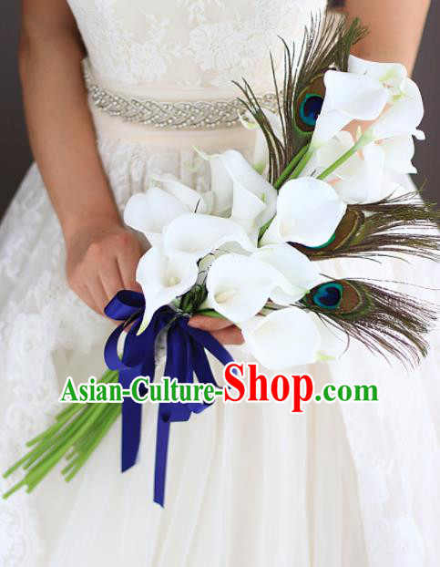 Top Grade Wedding Bridal Bouquet Hand White Common Callalily Bunch for Women
