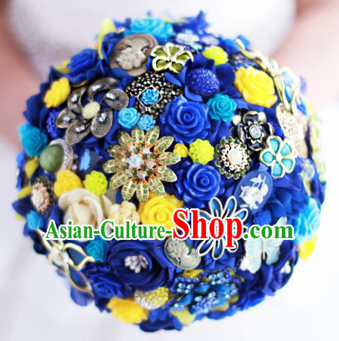 Top Grade Wedding Bridal Bouquet Hand Emulational Roses Tied Bouquet Flowers for Women