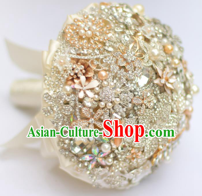 Top Grade Wedding Bridal Bouquet Hand Emulational Crystal Ball Tied Bouquet Flowers for Women