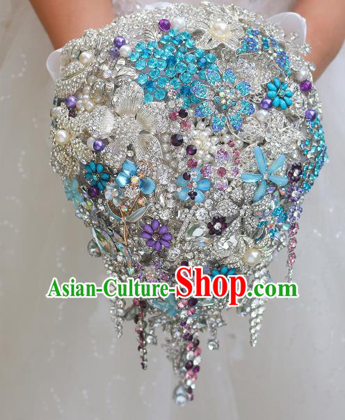 Top Grade Wedding Bridal Bouquet Hand Crystal Flowers Ball Tied Bouquet Flowers for Women