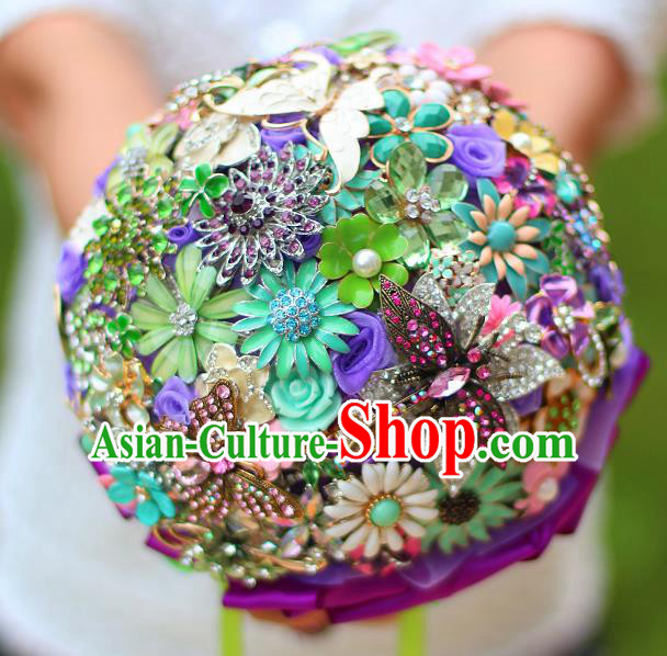 Top Grade Wedding Bridal Bouquet Hand Crystal Flowers Ball Tied Bouquet Flowers for Women