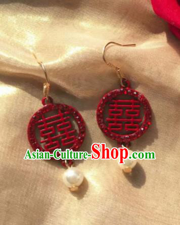 Chinese Traditional Wedding Earrings Classical Bride Red Ear Accessories for Women