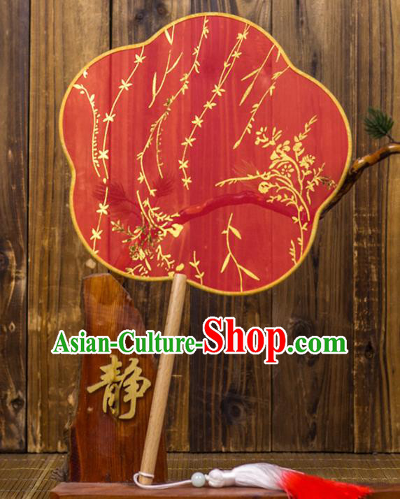 Chinese Traditional Wedding Red Plum Blossom Fans Classical Bride Palace Fan for Women