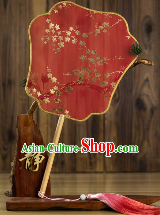 Chinese Traditional Wedding Red Palm Leaf Fans Classical Bride Palace Fan for Women