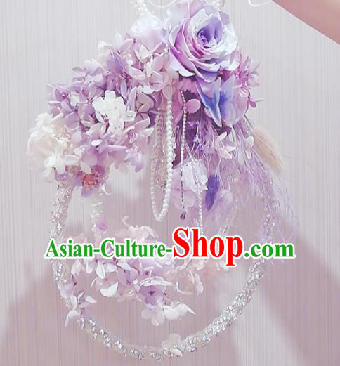 Chinese Traditional Wedding Bridal Bouquet Purple Flowers Bunch Basket for Women