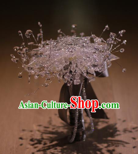 Chinese Traditional Wedding Bridal Bouquet Hand Crystal Flowers Bunch for Women