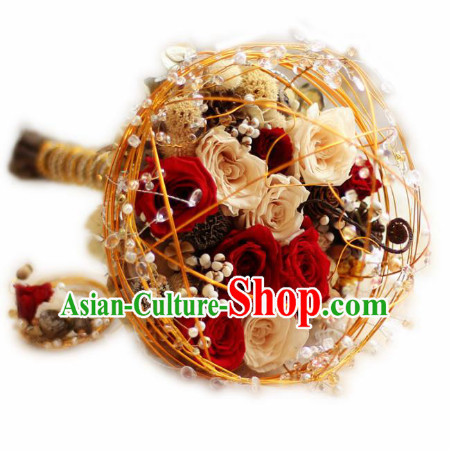Chinese Traditional Wedding Bridal Bouquet Hand Roses Flowers Bunch for Women