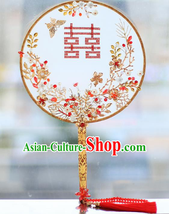 Chinese Traditional Wedding Round Fans Classical Bride Palace Fan for Women