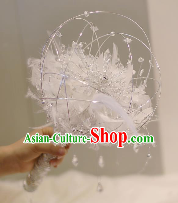 Chinese Traditional Wedding Bridal Bouquet Hand Crystal Feather Bunch Scepter for Women