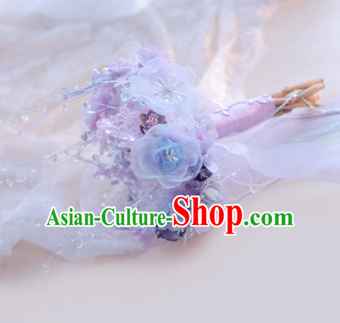 Chinese Traditional Wedding Bridal Bouquet Hand Light Purple Flowers Bunch for Women