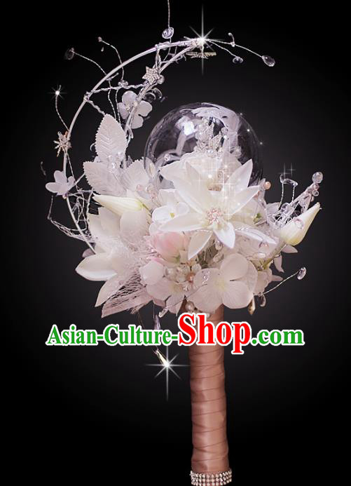 Chinese Traditional Wedding Bridal Bouquet Hand Crystal Ball Flowers Bunch for Women