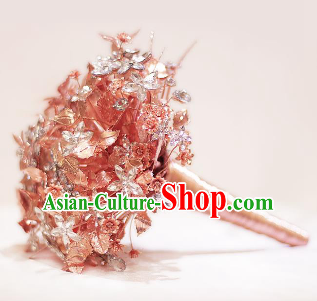 Chinese Traditional Wedding Bridal Bouquet Hand Champaign Gold Flowers Bunch for Women
