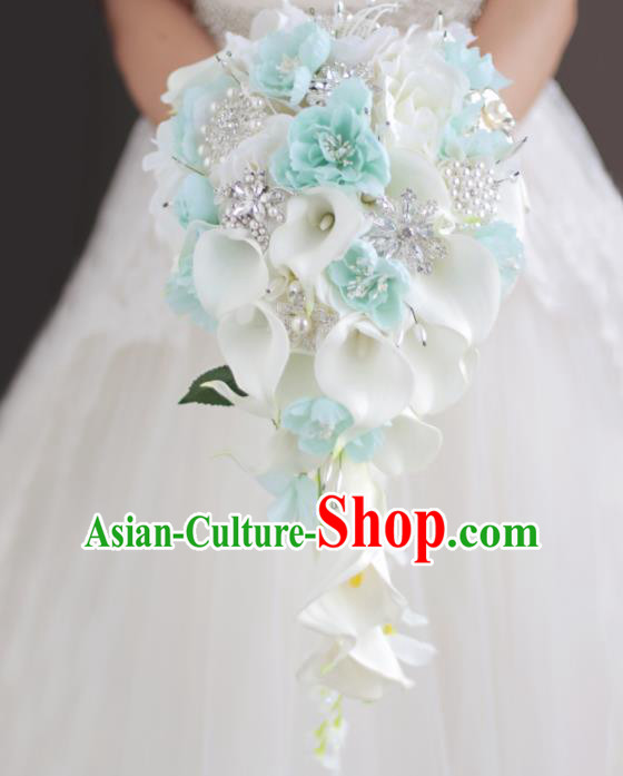 Top Grade Wedding Bridal Bouquet Hand White Common Callalily Flowers Bunch for Women