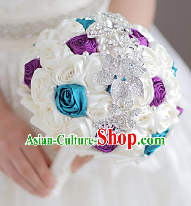 Top Grade Wedding Bridal Bouquet Hand Silk Rose Flowers Bunch for Women