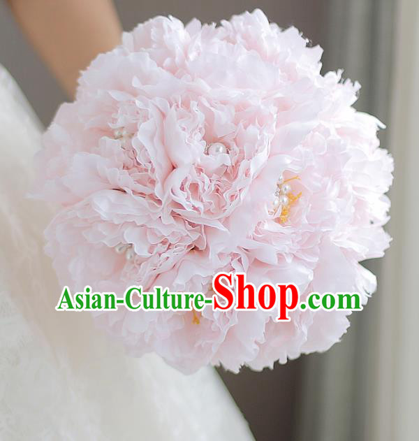 Top Grade Wedding Bridal Bouquet Hand Pink Peony Flowers Bunch for Women