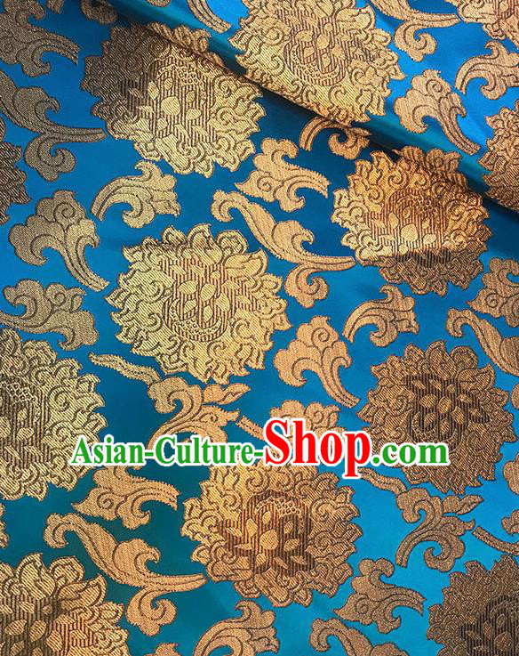 Asian Chinese Twine Lotus Pattern Blue Brocade Fabric Traditional Silk Fabric Tang Suit Material