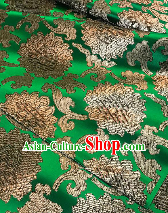 Asian Chinese Twine Lotus Pattern Green Brocade Fabric Traditional Silk Fabric Tang Suit Material