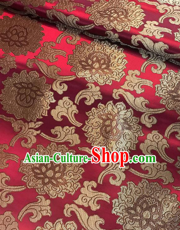 Asian Chinese Twine Lotus Pattern Wine Red Brocade Fabric Traditional Silk Fabric Tang Suit Material