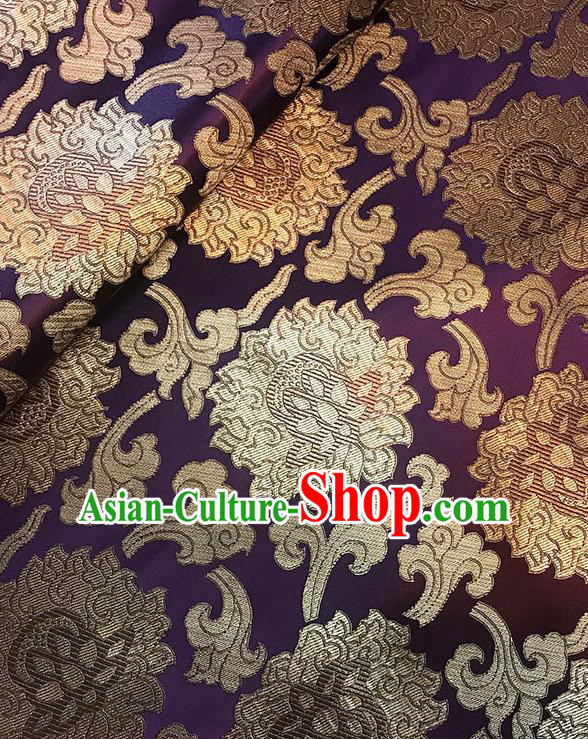 Asian Chinese Twine Lotus Pattern Purple Brocade Fabric Traditional Silk Fabric Tang Suit Material