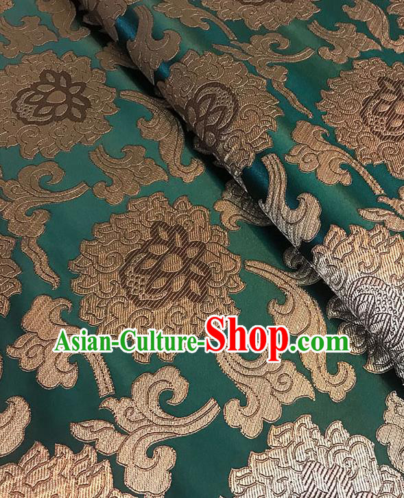Asian Chinese Twine Lotus Pattern Deep Green Brocade Fabric Traditional Silk Fabric Tang Suit Material