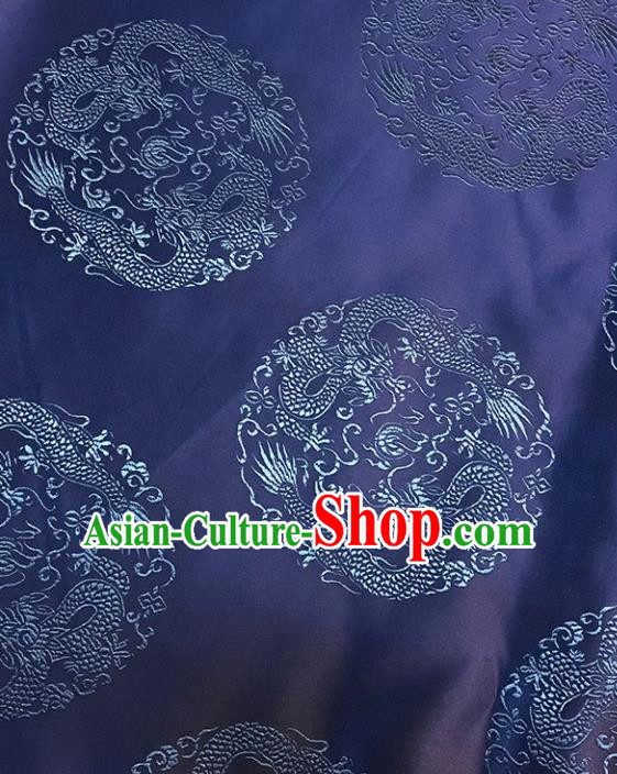 Asian Chinese Royal Dragons Pattern Navy Brocade Fabric Traditional Silk Fabric Tang Suit Material