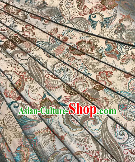 Asian Chinese Royal Peony Butterfly Pattern White Brocade Fabric Traditional Silk Fabric Tang Suit Material