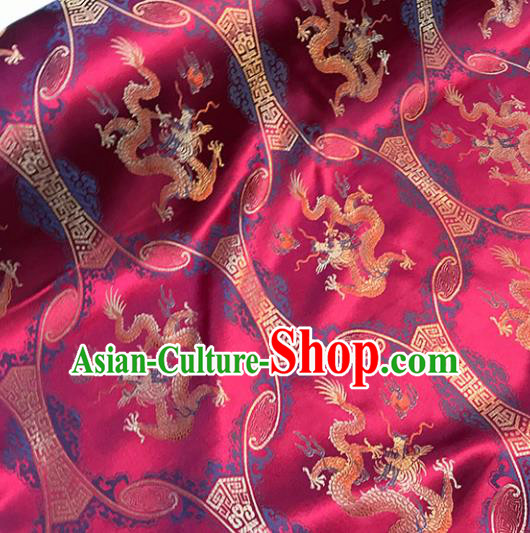 Asian Chinese Royal Dragons Pattern Red Brocade Fabric Traditional Silk Fabric Tang Suit Material