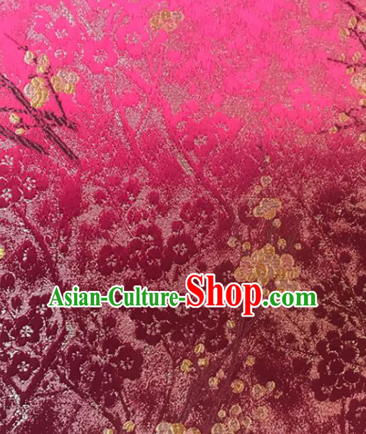 Asian Chinese Royal Plum Blossom Pattern Rosy Brocade Fabric Traditional Silk Fabric Tang Suit Material