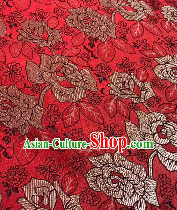 Asian Chinese Royal Roses Pattern Red Brocade Fabric Traditional Silk Fabric Tang Suit Material