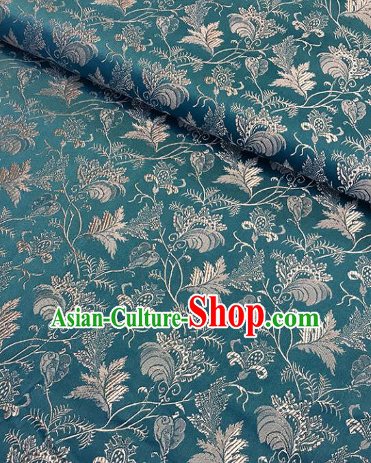 Asian Chinese Royal Twine Leaf Pattern Green Brocade Fabric Traditional Silk Fabric Tang Suit Material