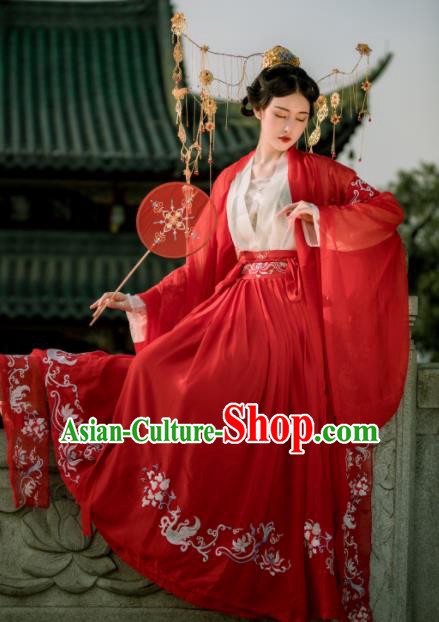 Chinese Ancient Drama Palace Lady Costume Traditional Tang Dynasty Imperial Concubine Embroidered Hanfu Dress for Women