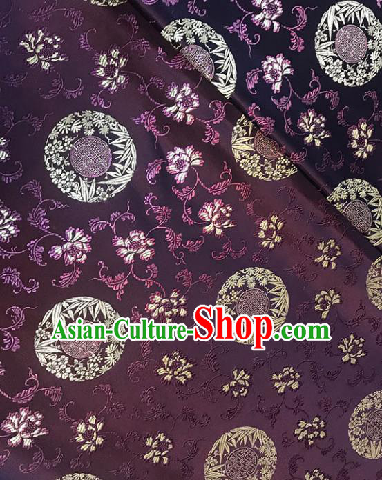 Asian Chinese Royal Bamboo Peony Pattern Purple Brocade Fabric Traditional Silk Fabric Tang Suit Material