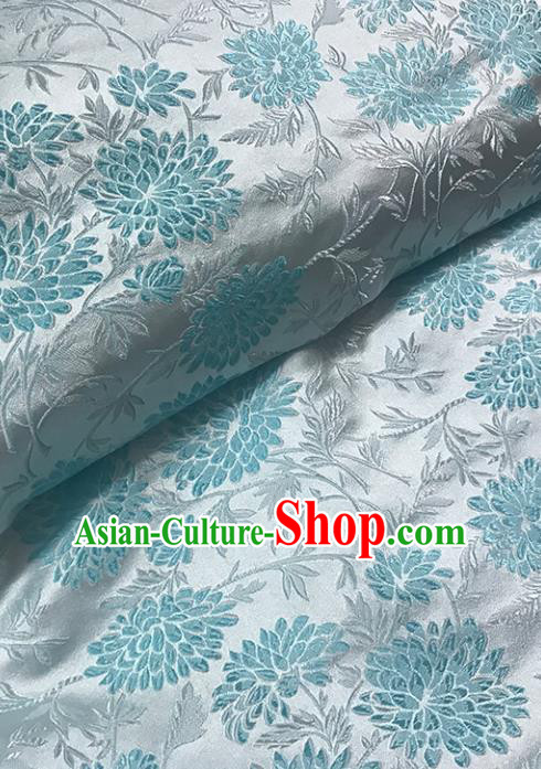 Asian Chinese Royal Blue Chrysanthemum Pattern Brocade Fabric Traditional Silk Fabric Tang Suit Material