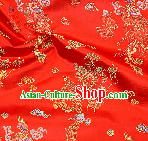 Asian Chinese Royal Dragon Pattern Red Brocade Fabric Traditional Silk Fabric Tang Suit Material