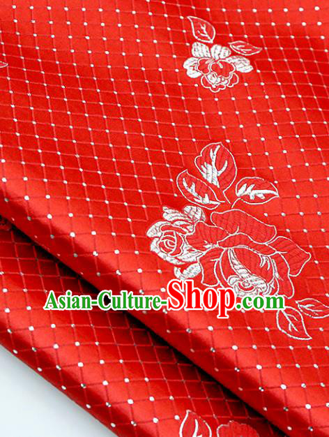 Asian Chinese Royal Roses Pattern Red Brocade Fabric Traditional Silk Fabric Tang Suit Material