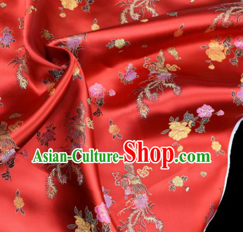 Asian Chinese Royal Phoenix Peony Pattern Red Brocade Fabric Traditional Silk Fabric Tang Suit Material