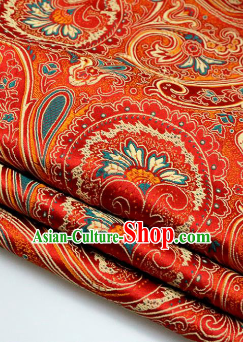 Asian Chinese Royal Sago Flower Pattern Red Brocade Fabric Traditional Silk Fabric Tang Suit Material